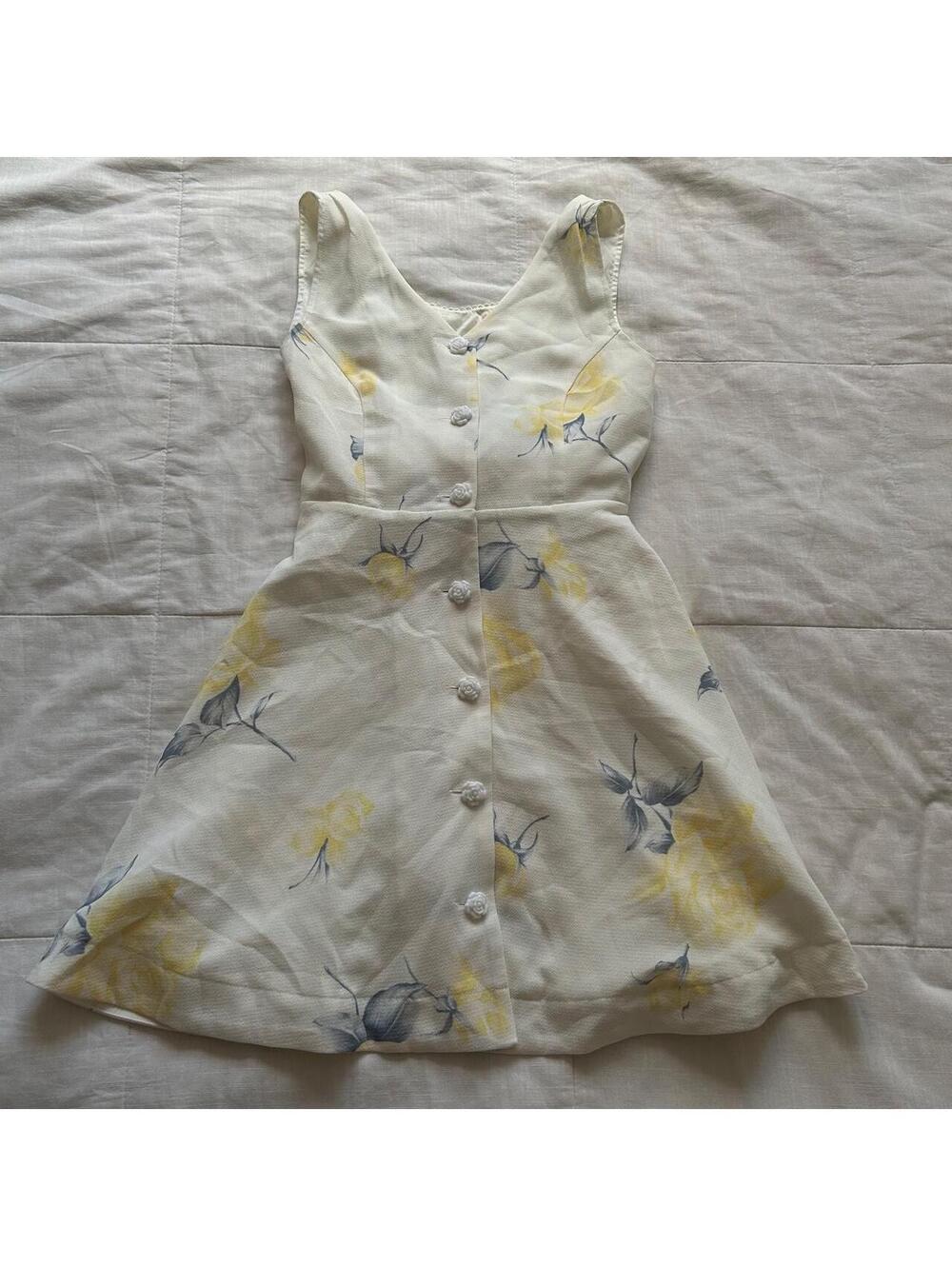 Liz Lisa Ivory Yellow Rose Floral Print Sleeveless Button Front Dress 0 Japan